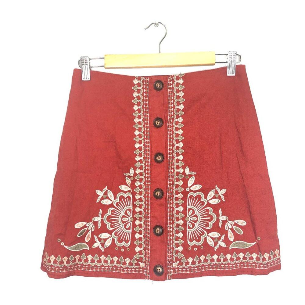 Francesca’s Denna Button Embroidered Mini Skirt S